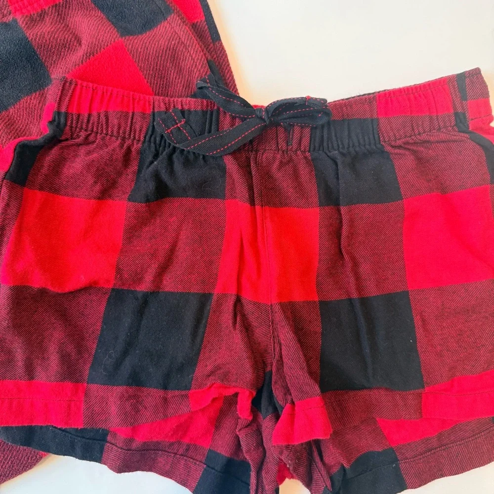 Old Navy BUNDLE Red Buffalo Check Flannel Jogger Pants Girls L & Shorts Womens S
